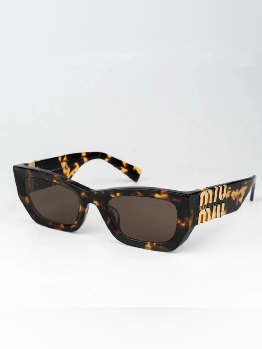 “ Miu Miu” Tortoiseshell Rectangular Sunglasses with Gold Accents - Picture 3 of 9